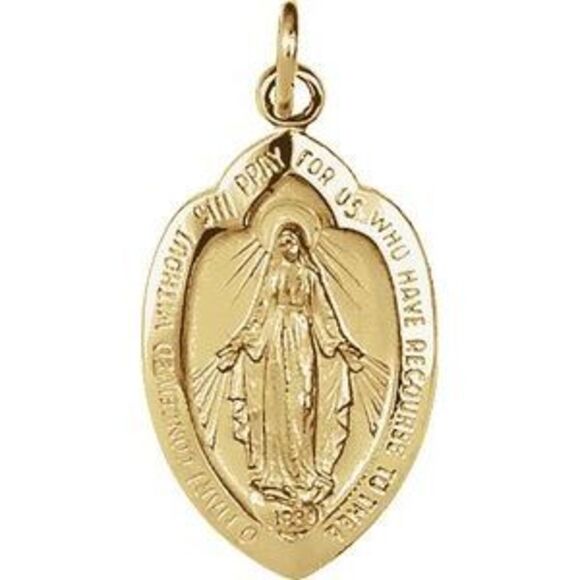 Kazi Luxury 14K Yellow Gold 18x12 mm Oval Virgin Mary Medal Pendant